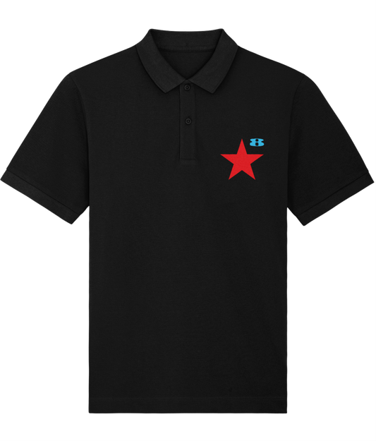 STAR: Black Embroidered Polo Inspired by Peter Blake and Paul Weller.  Small to 4XL