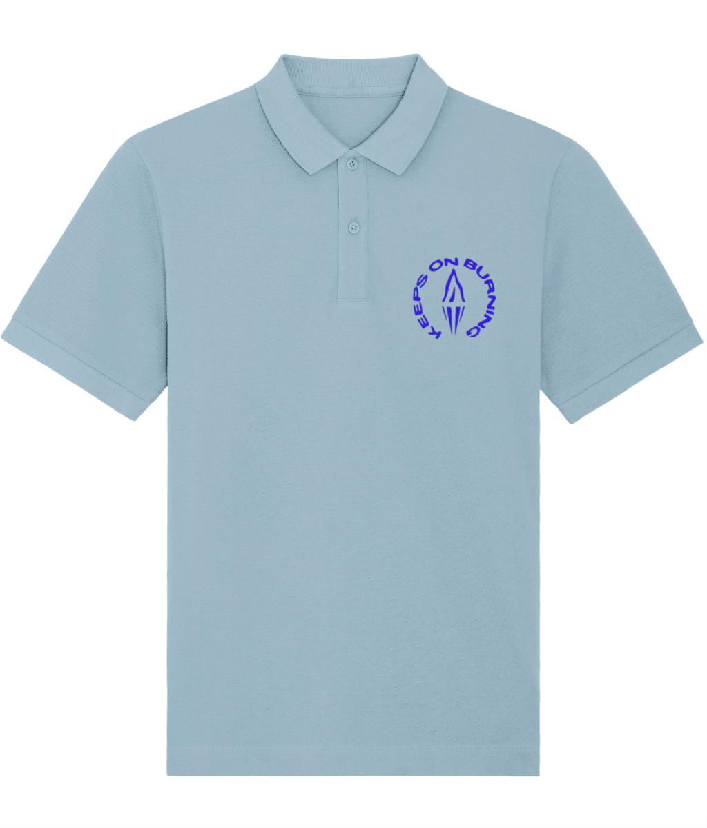 KEEPS ON BURNING: Sky Blue Embroidered Polo Inspired by The Style Council. Small to 3XL - SOUND IS COLOUR