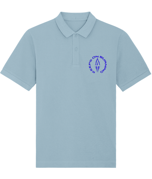 KEEPS ON BURNING: Sky Blue Embroidered Polo Inspired by The Style Council. Small to 3XL - SOUND IS COLOUR