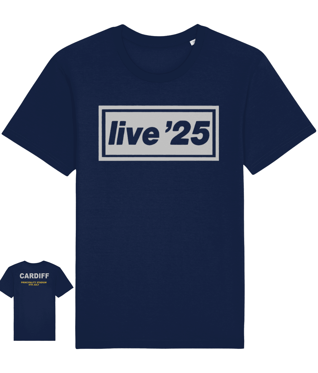 LIVE 25: CARDIFF, EDINBURGH, DUBLIN VENUE AND DATE ON REAR: 2-Sided T-Shirt Inspired by Oasis - SOUND IS COLOUR