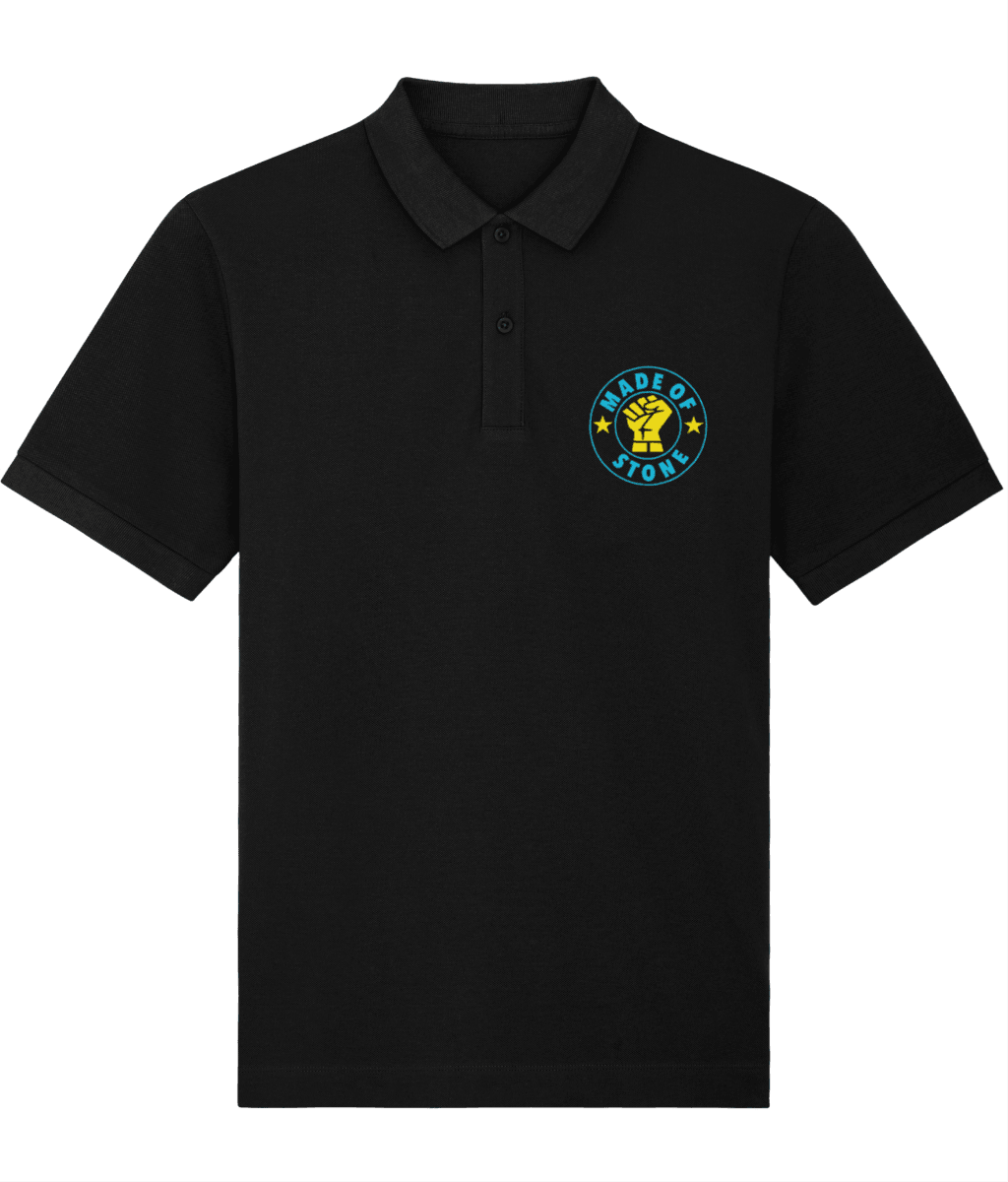 MADE OF STONE Black Embroidered Polo Inspired by The Stone Roses & Keep The Faith Small to 4XL - SOUND IS COLOUR