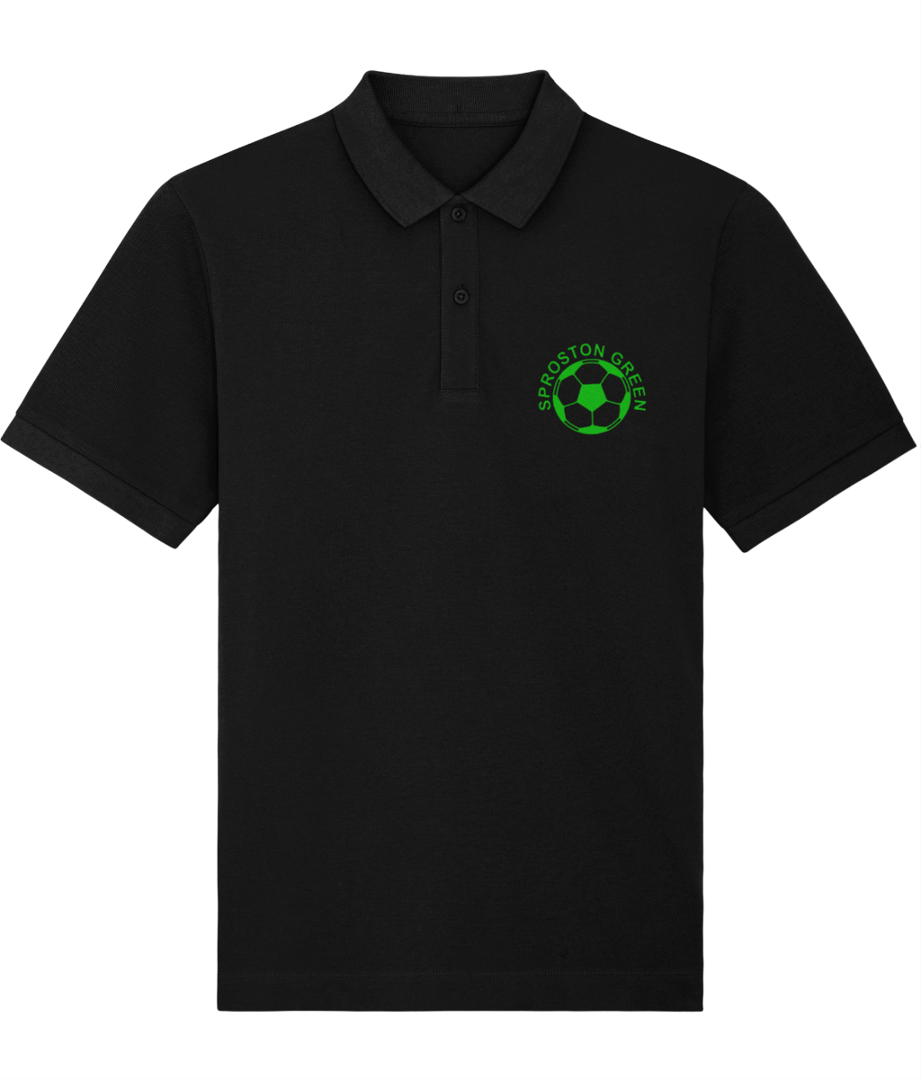 SPROSTON GREEN:  Embroidered  Black Polo Inspired by The Charlatans & Football: Small to 4XL