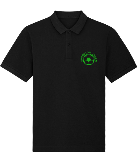 SPROSTON GREEN:  Embroidered  Black Polo Inspired by The Charlatans & Football: Small to 4XL