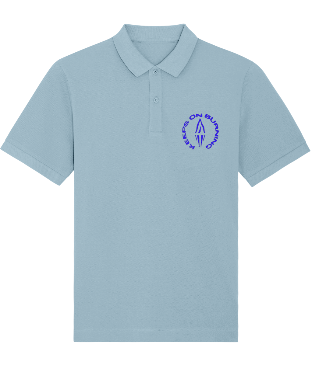 KEEPS ON BURNING: Sky Blue Embroidered Polo Inspired by The Style Council. Small to 3XL