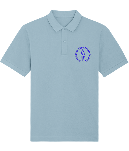 KEEPS ON BURNING: Sky Blue Embroidered Polo Inspired by The Style Council. Small to 3XL