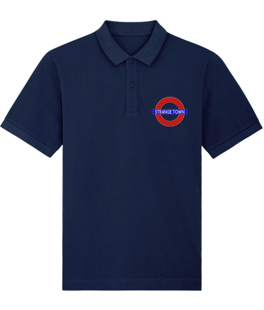 STRANGE TOWN: Navy Embroidered Polo Inspired by The Jam and London. Small to 4XL