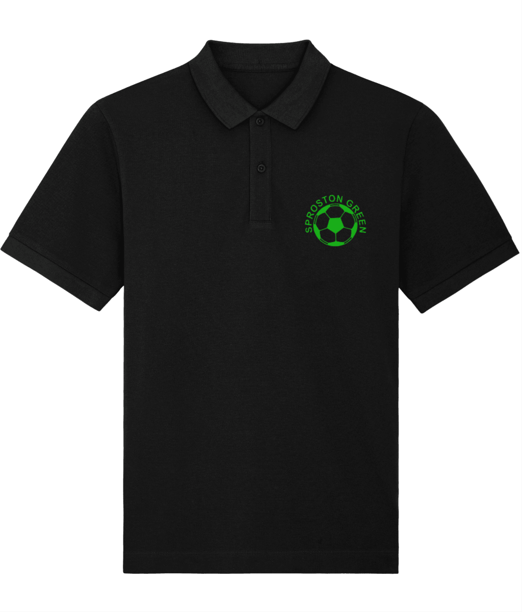 SPROSTON GREEN: Embroidered Black Polo Inspired by The Charlatans & Football: Small to 4XL - SOUND IS COLOUR