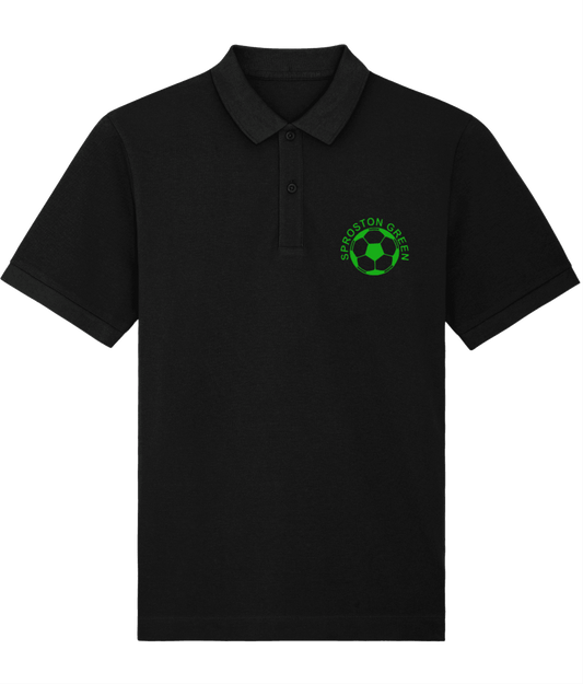 SPROSTON GREEN: Embroidered Black Polo Inspired by The Charlatans & Football: Small to 4XL - SOUND IS COLOUR