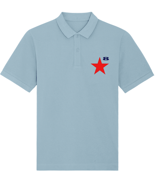 STAR: Sky Blue Embroidered Polo Inspired by Peter Blake and Paul Weller. Small to 3XL - SOUND IS COLOUR