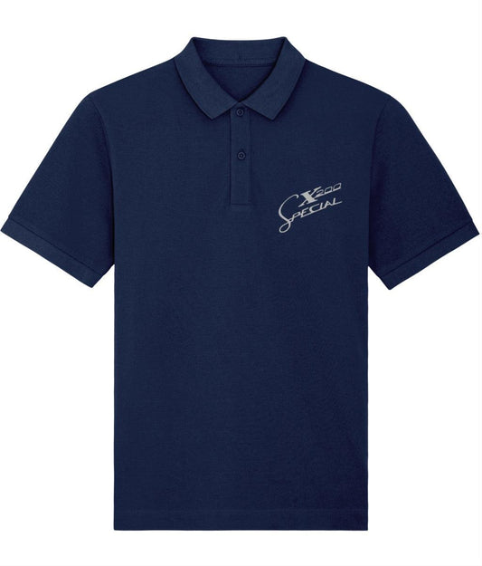 SX200: Navy Embroidered Polo Inspired by Classic Lambretta Scooters. Small to 4XL - SOUND IS COLOUR